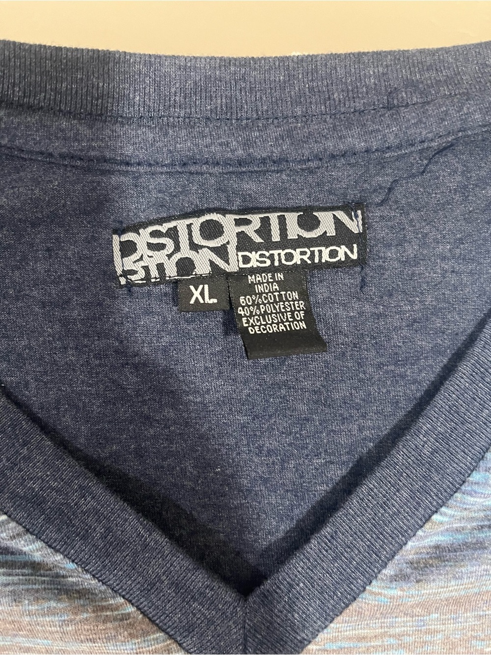 NWT Distortion Men's Space Dye Strip V-Neck Posket Tee - True Navy - XL - Picture 3 of 5